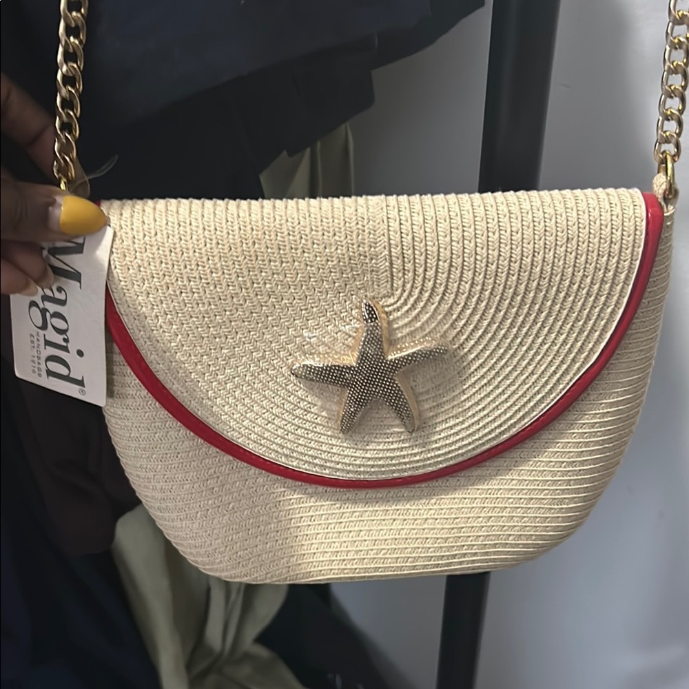 NWT Magid Elegant Beige and Red Women's Straw Summer Bag